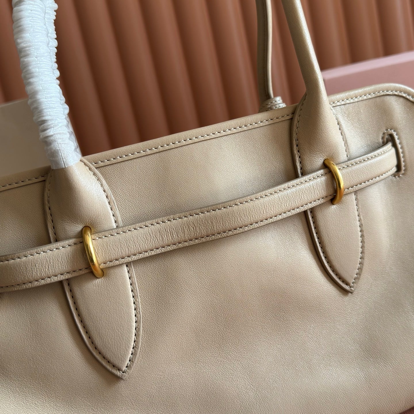 MIU MIU MIUMIU 26S BORSA AVENTURE BAG 44 IN DARK BEIGE LAMBSKIN GOLD HARDWARE