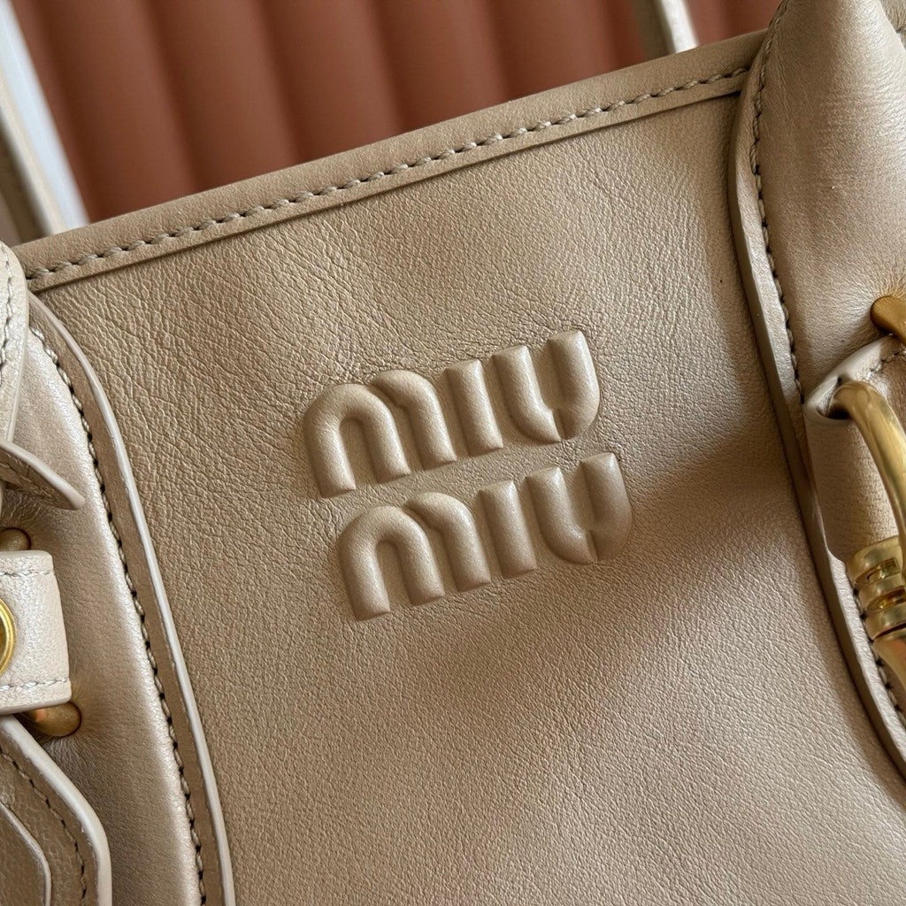 MIU MIU MIUMIU 26S BORSA AVENTURE BAG 30 IN DARK BEIGE CALFSKIN GOLD HARDWARE