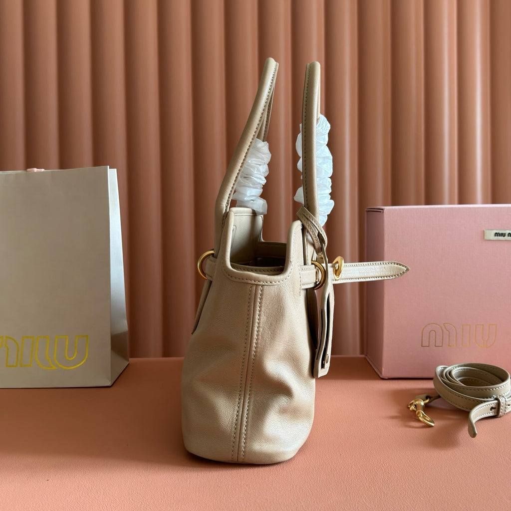 MIU MIU MIUMIU 26S BORSA AVENTURE BAG 30 IN DARK BEIGE CALFSKIN GOLD HARDWARE