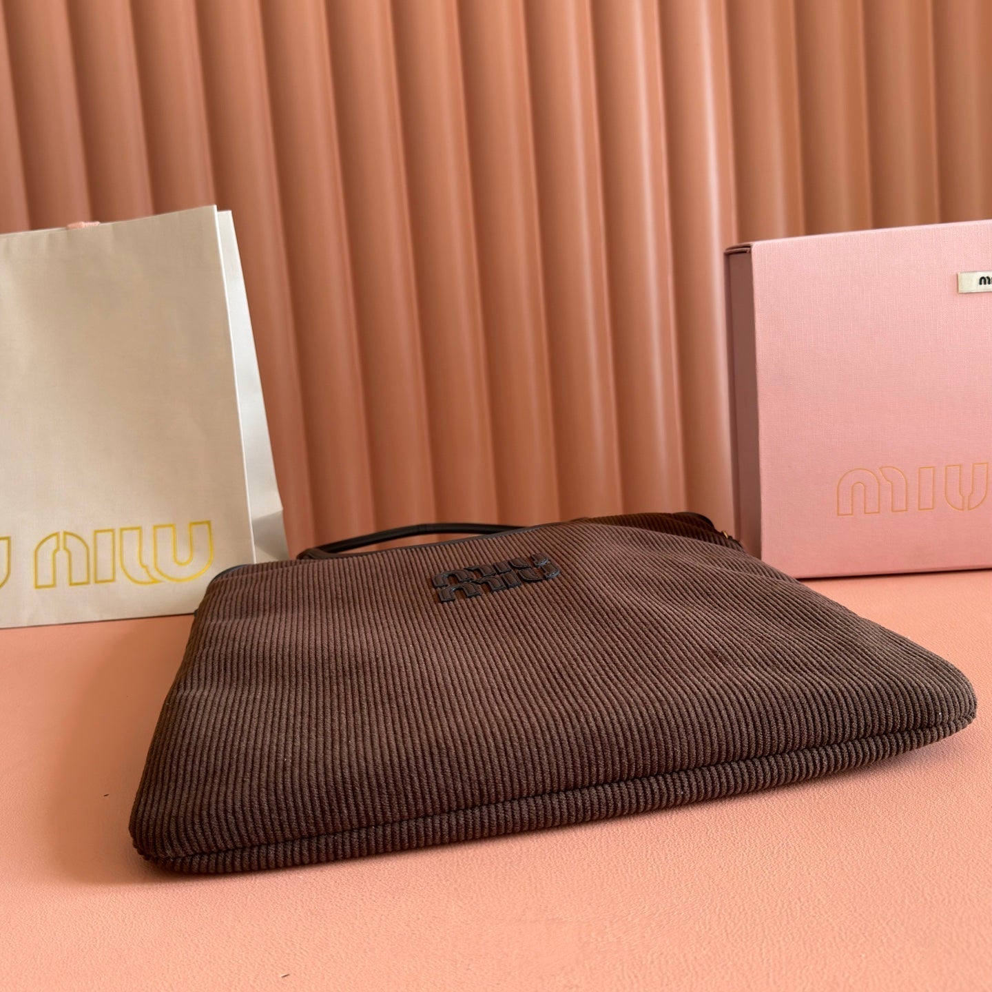 MIU MIU MIUMIU 26S IVY 40 TOTE IN IN CHOCOLATE BROWN CANVAS AND BLACK CALFSKIN