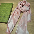 GUCCI JACQUARD SILK WOOL SHAWL 140 CM LIGHT PINK 401260