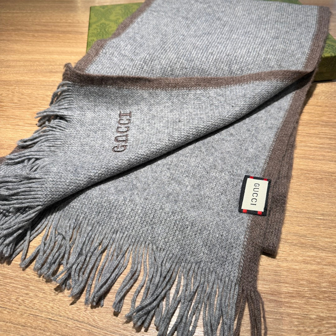 GUCCI SCARF 180 CM IN SMOKE GRAY MIX BROWN WOOL 403966
