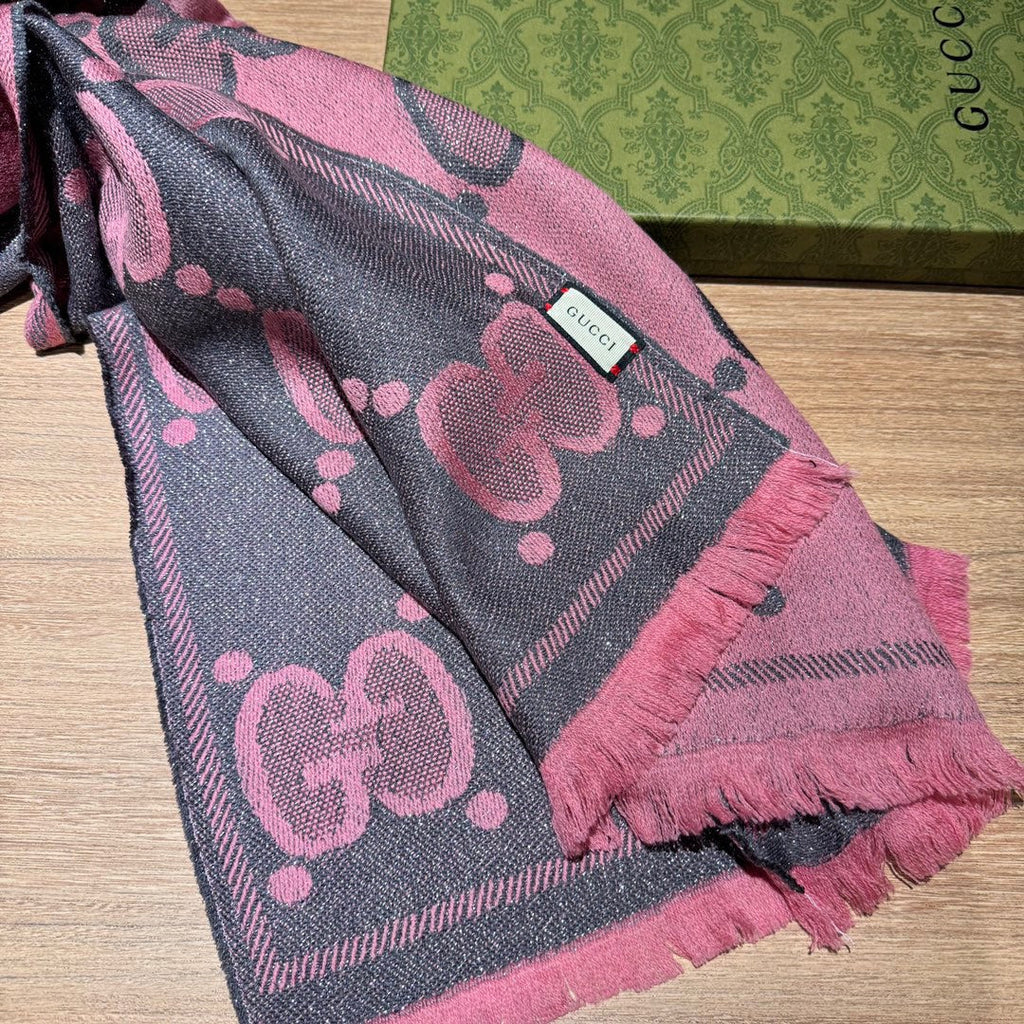 GUCCI SCARF 195 CM IN DARK PINK WOOL LAMÉ JACQUARD 403976