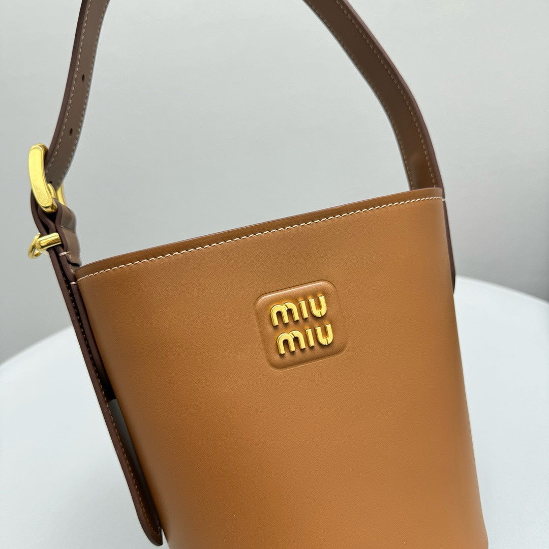 MIU MIU BUCKET BAG 20 IN BROWN CALFSKIN