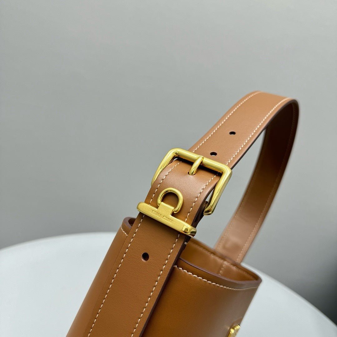 MIU MIU BUCKET BAG 20 IN BROWN CALFSKIN