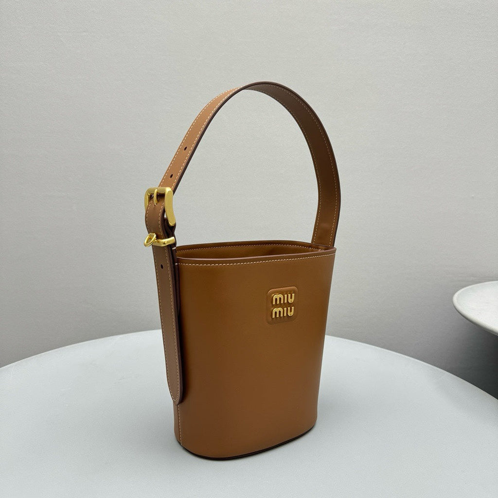 MIU MIU BUCKET BAG 20 IN BROWN CALFSKIN