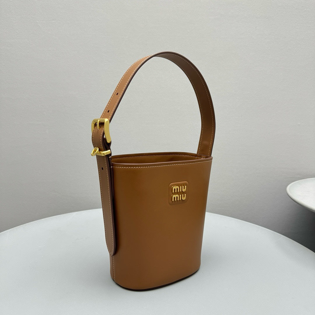 MIU MIU BUCKET BAG 20 IN BROWN CALFSKIN