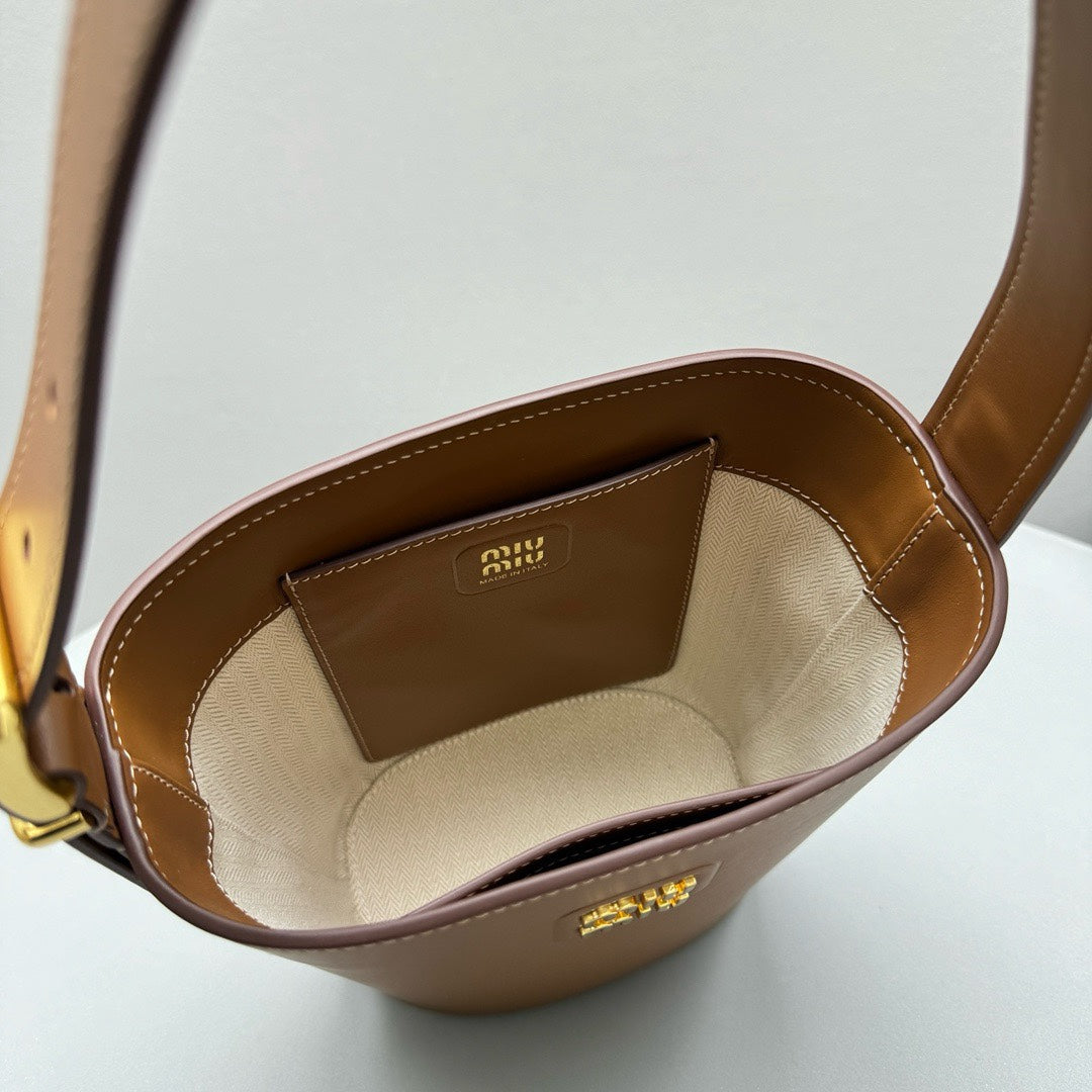 MIU MIU BUCKET BAG 20 IN BROWN CALFSKIN