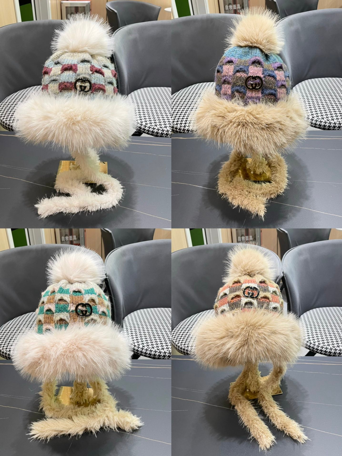 GUCCI BEANIE HAT IN COLORFUL WOOL AND RABBIT FUR 392114