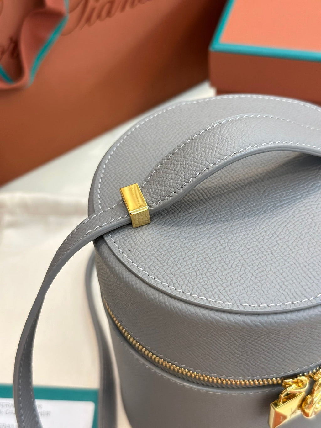 LORO PIANA EXTRA CASE MEDIUM 16 BAG IN DOVE GRAY SMOOTH CALFSKIN WITH GOLD HARDWARE