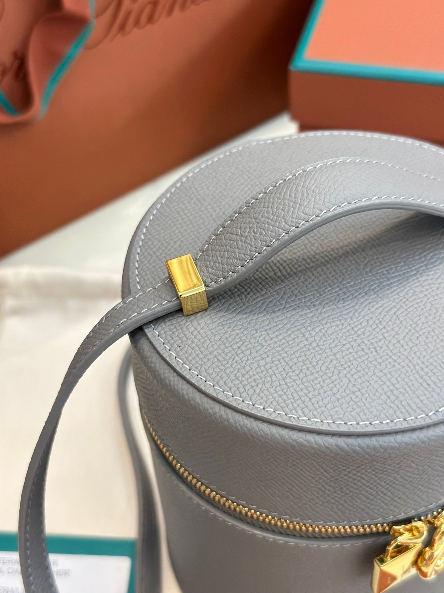 LORO PIANA EXTRA CASE MEDIUM 16 BAG IN DOVE GRAY SMOOTH CALFSKIN WITH GOLD HARDWARE