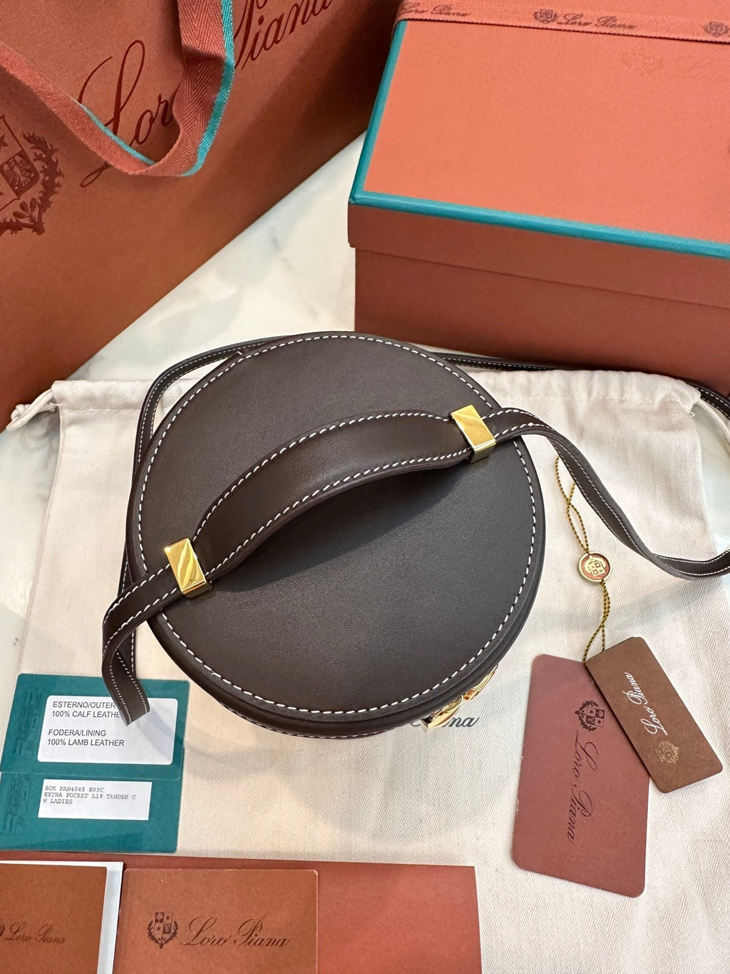 LORO PIANA EXTRA CASE MEDIUM 16 BAG IN CHOCOLATE BROWN SMOOTH CALFSKIN WITH GOLD HARDWARE