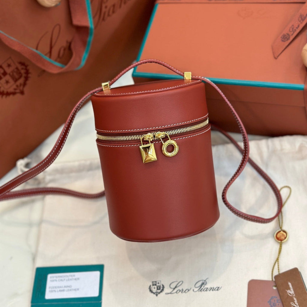 LORO PIANA EXTRA CASE MEDIUM 16 BAG IN MARS RED SMOOTH CALFSKIN WITH GOLD HARDWARE