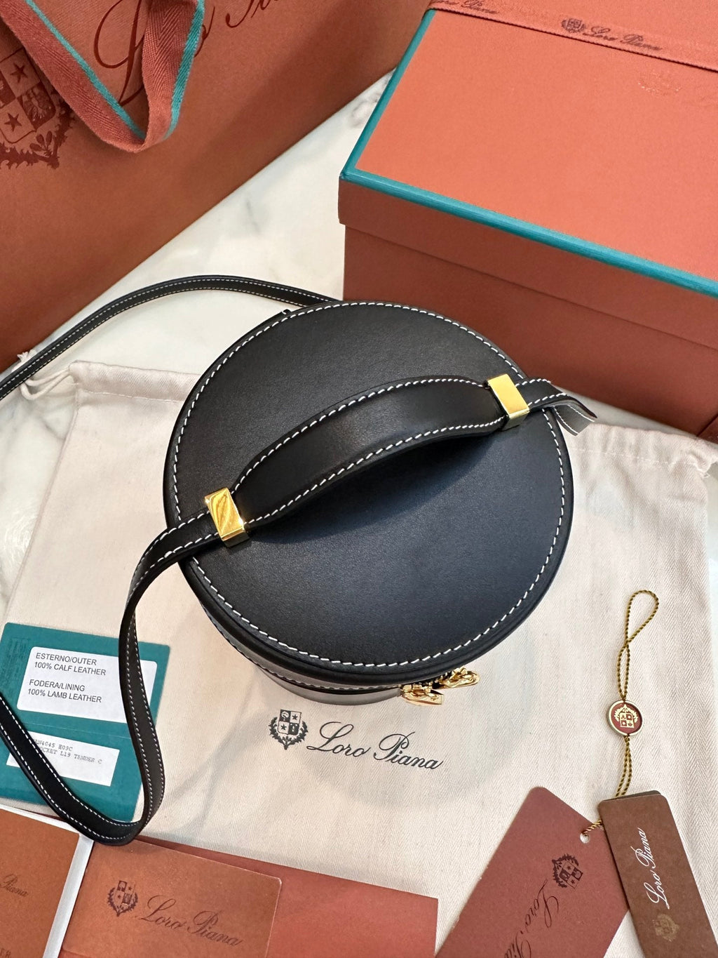 LORO PIANA EXTRA CASE MEDIUM 16 BAG IN BLACK SMOOTH CALFSKIN WITH GOLD HARDWARE