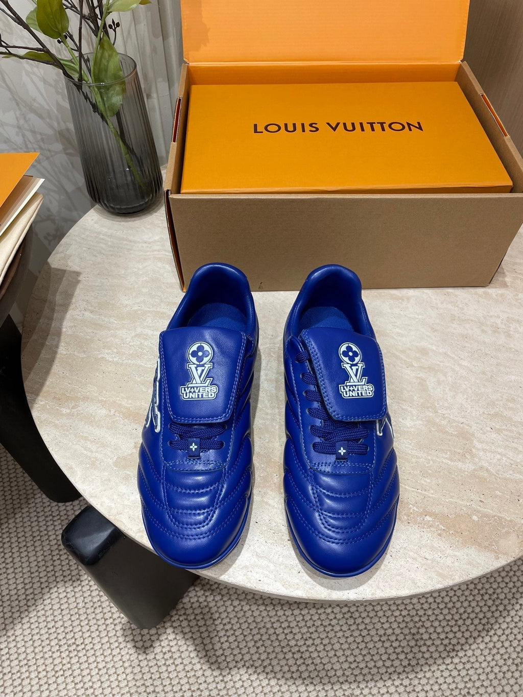 LOUIS VUITTON FOOTPRINT SOCCER SNEAKER IN COBALT BLUE CALFSKIN