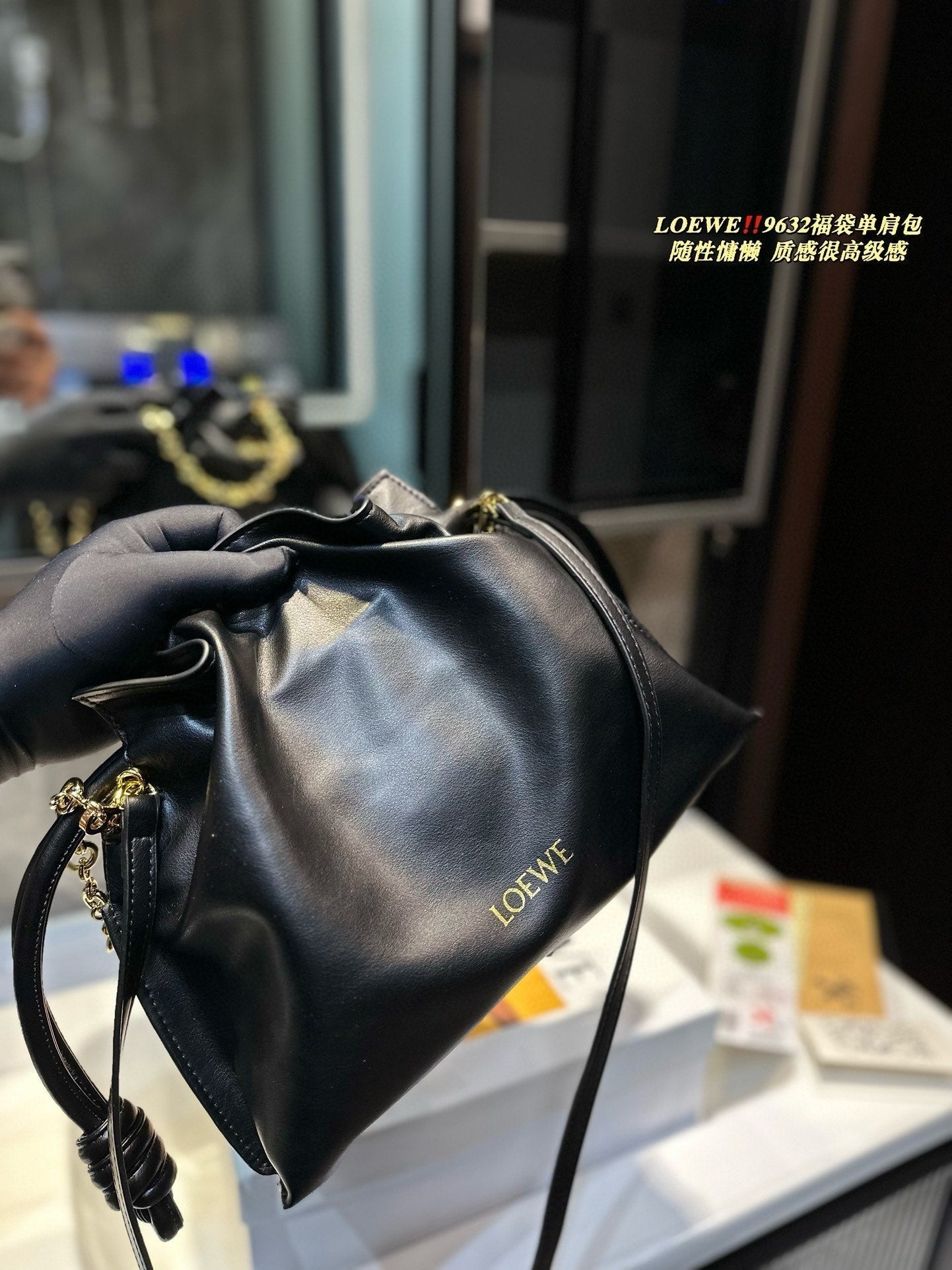 LOEWE MEDIUM FLAMENCO PURSE 29 IN BLACK NAPPA LAMBSKIN