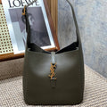 SAINT LAURENT LE 5 À 7 SMALL SUPPLE 22 IN DARK GREEN CALFSKIN GOLD BUCKLE