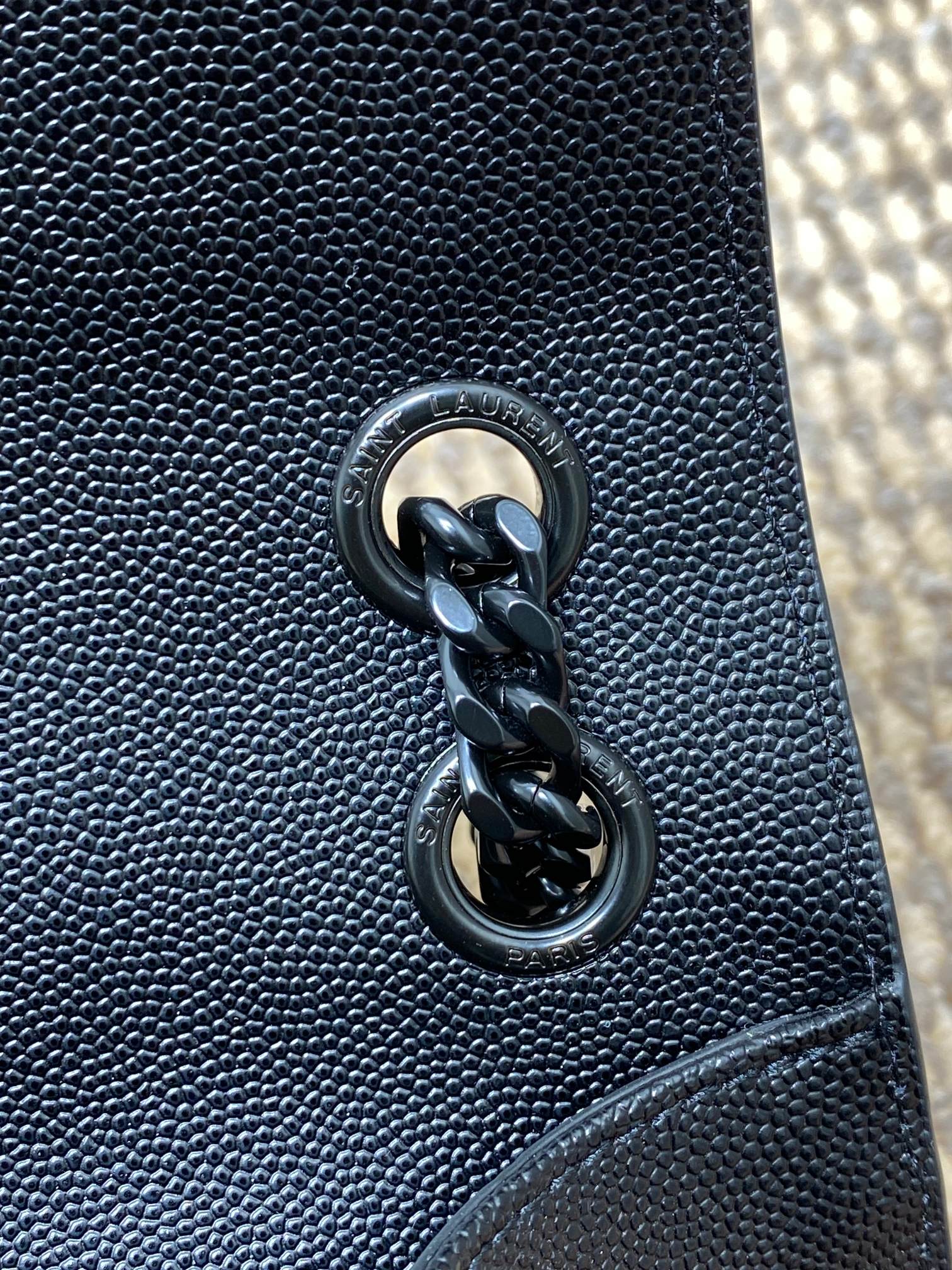 SAINT LAURENT ENVELOPE CHAIN BAG 24 IN BLACK CALFSKIN