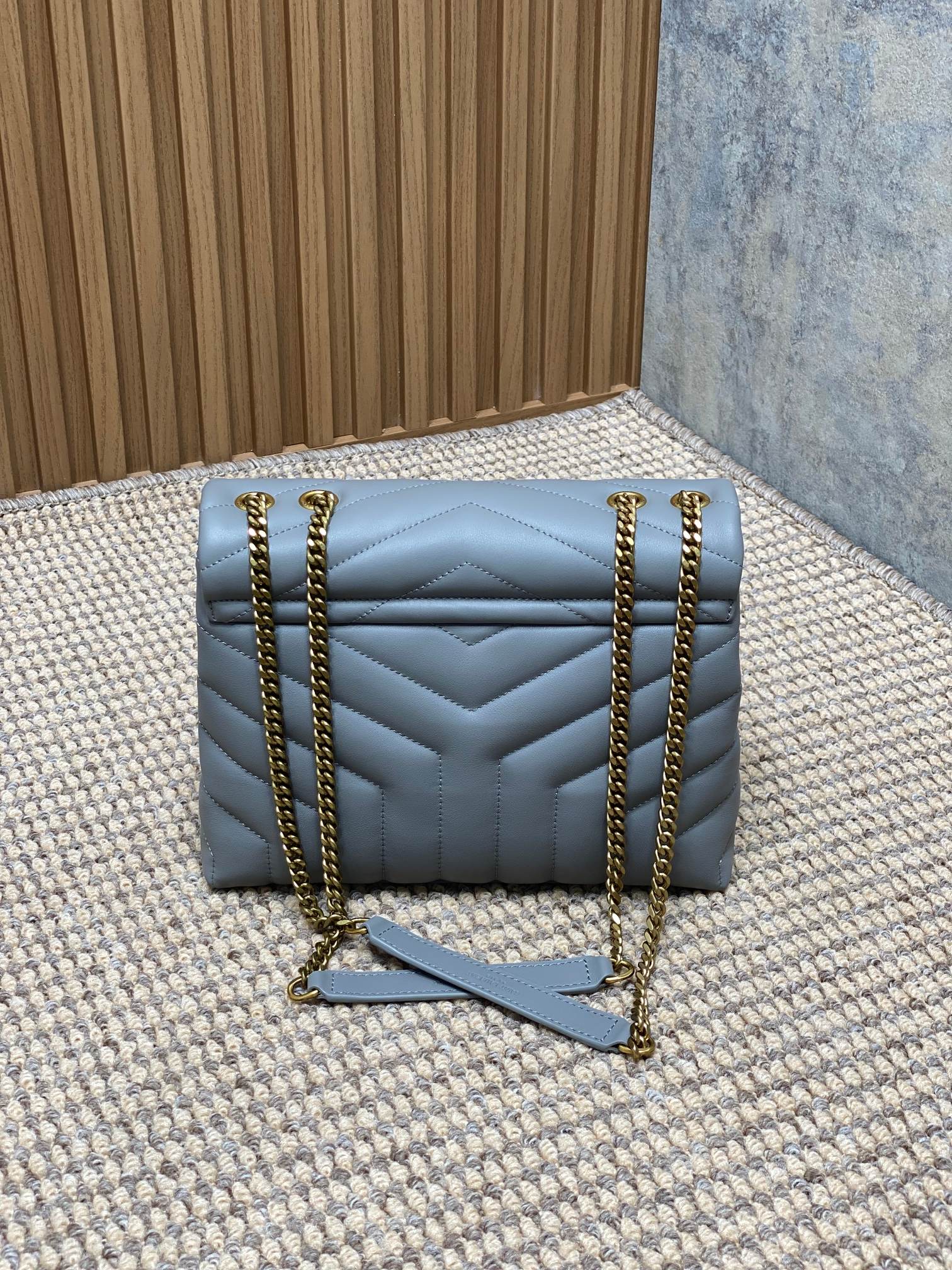 SAINT LAURENT LOULOU SMALL 25 IN ASH BLUE LAMBSKIN GOLD HARDWARE