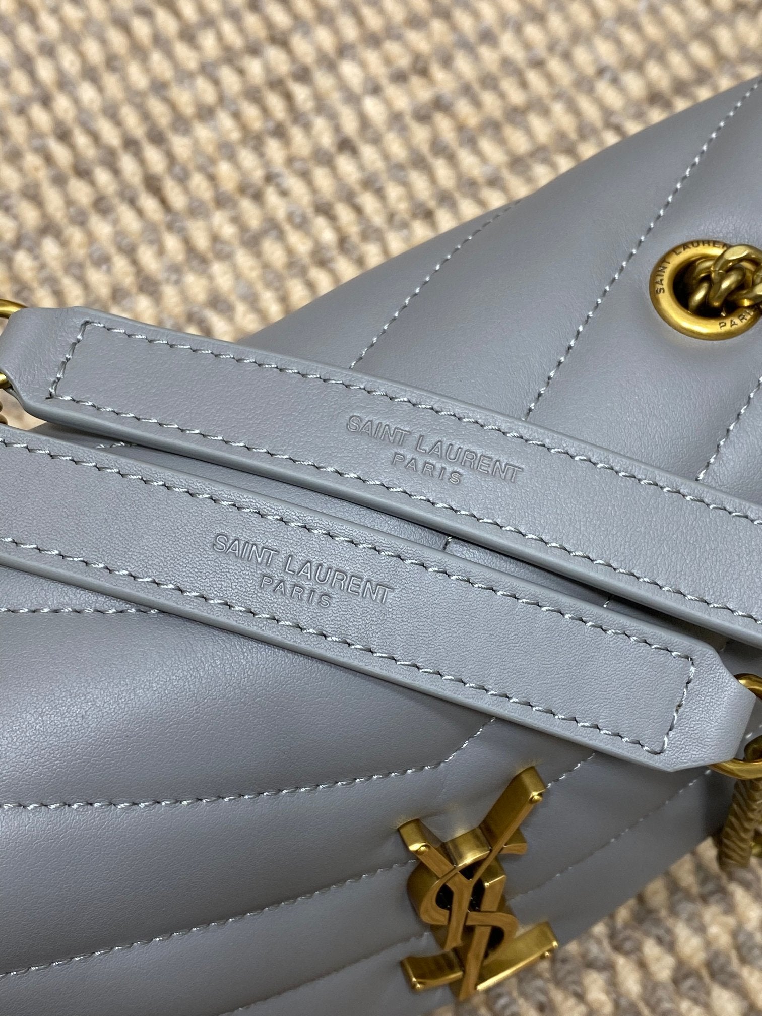 SAINT LAURENT LOULOU SMALL 25 IN ASH BLUE LAMBSKIN GOLD HARDWARE