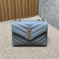 SAINT LAURENT LOULOU SMALL 25 IN ASH BLUE LAMBSKIN GOLD HARDWARE