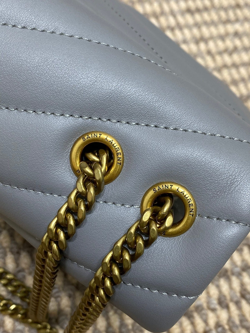 SAINT LAURENT LOULOU SMALL 25 IN ASH BLUE LAMBSKIN GOLD HARDWARE