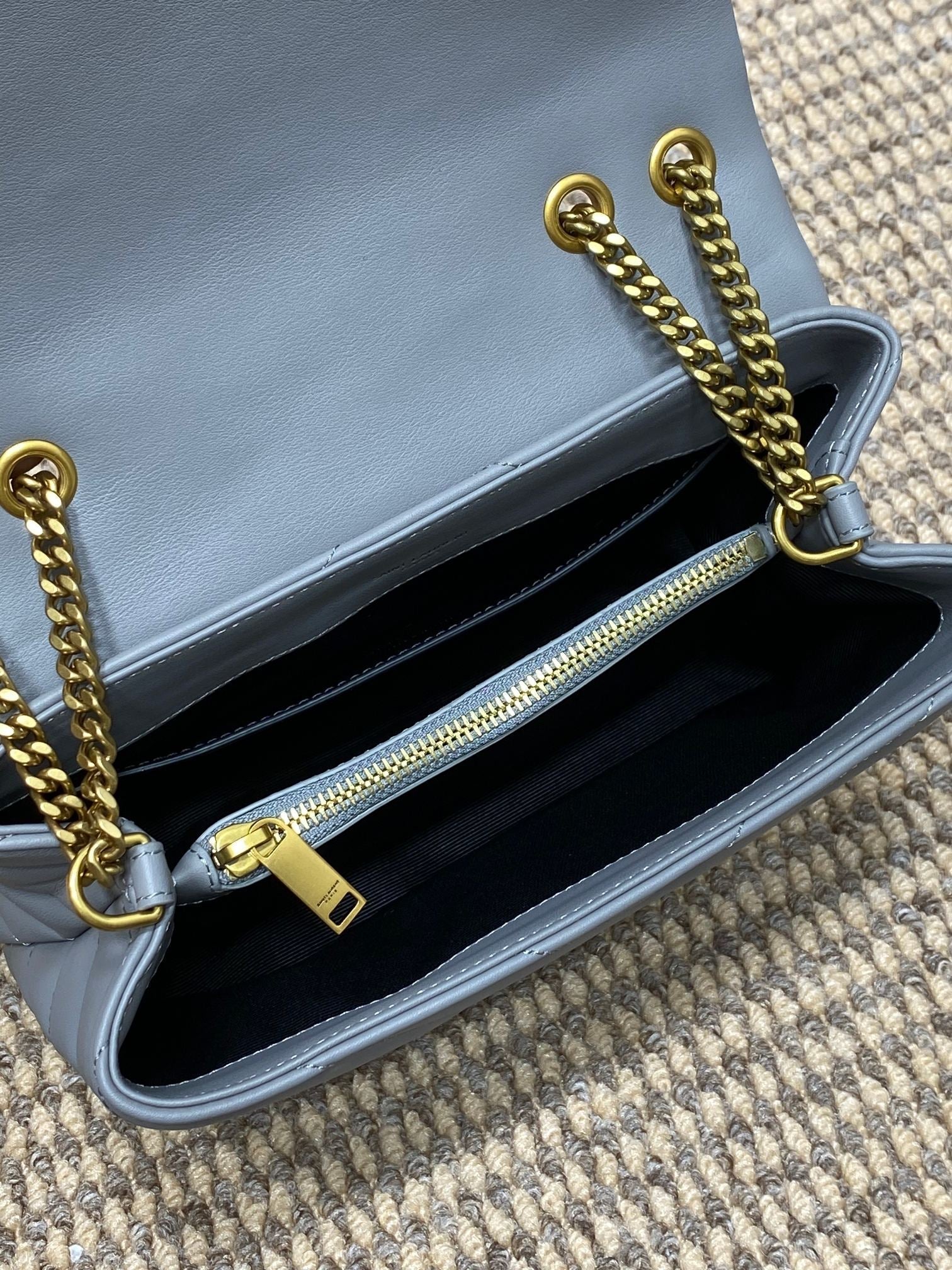 SAINT LAURENT LOULOU SMALL 25 IN ASH BLUE LAMBSKIN GOLD HARDWARE