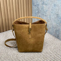 SAINT LAURENT LE 37 SMALL BUCKET BAG 25 IN BROWN SUEDE GOLD HARDWARE