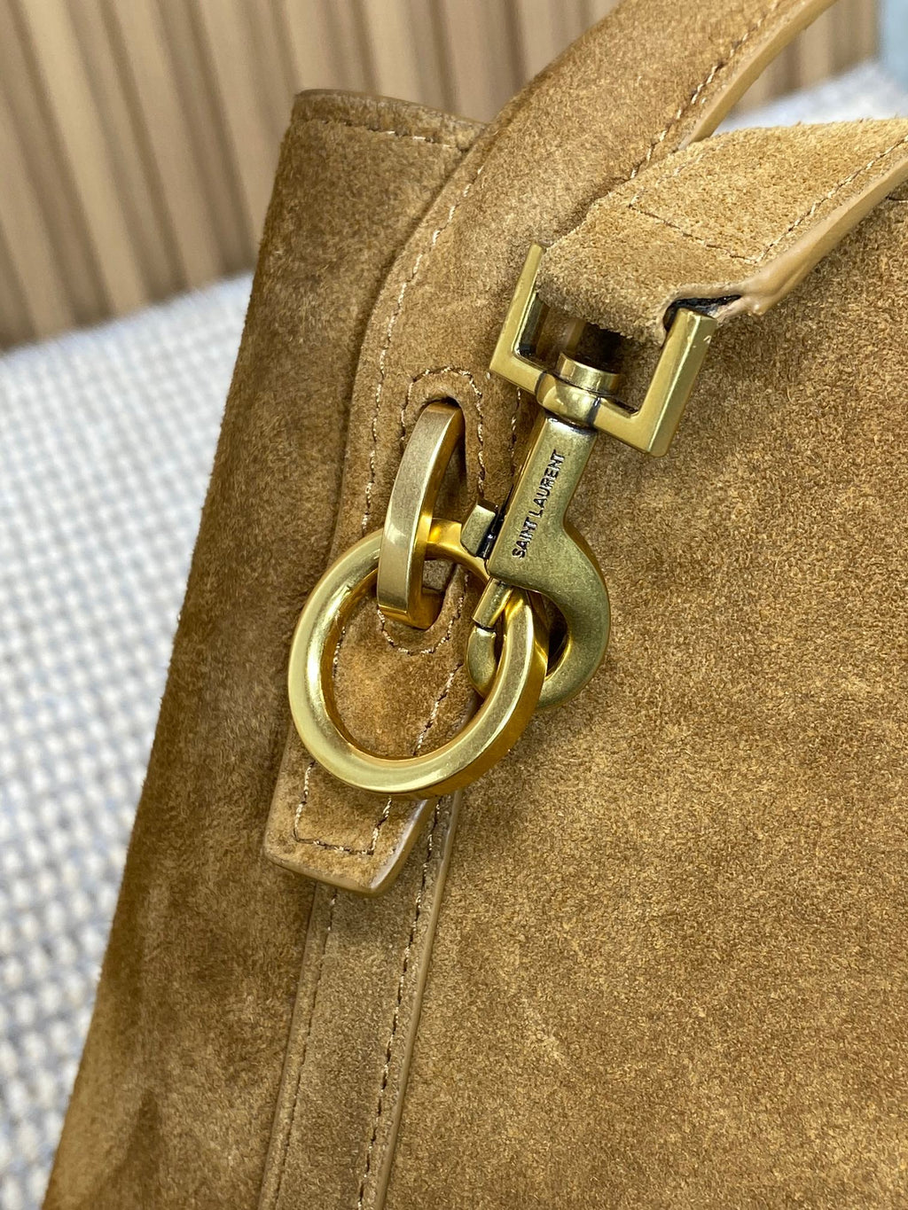 SAINT LAURENT LE 37 SMALL BUCKET BAG 25 IN BROWN SUEDE GOLD HARDWARE