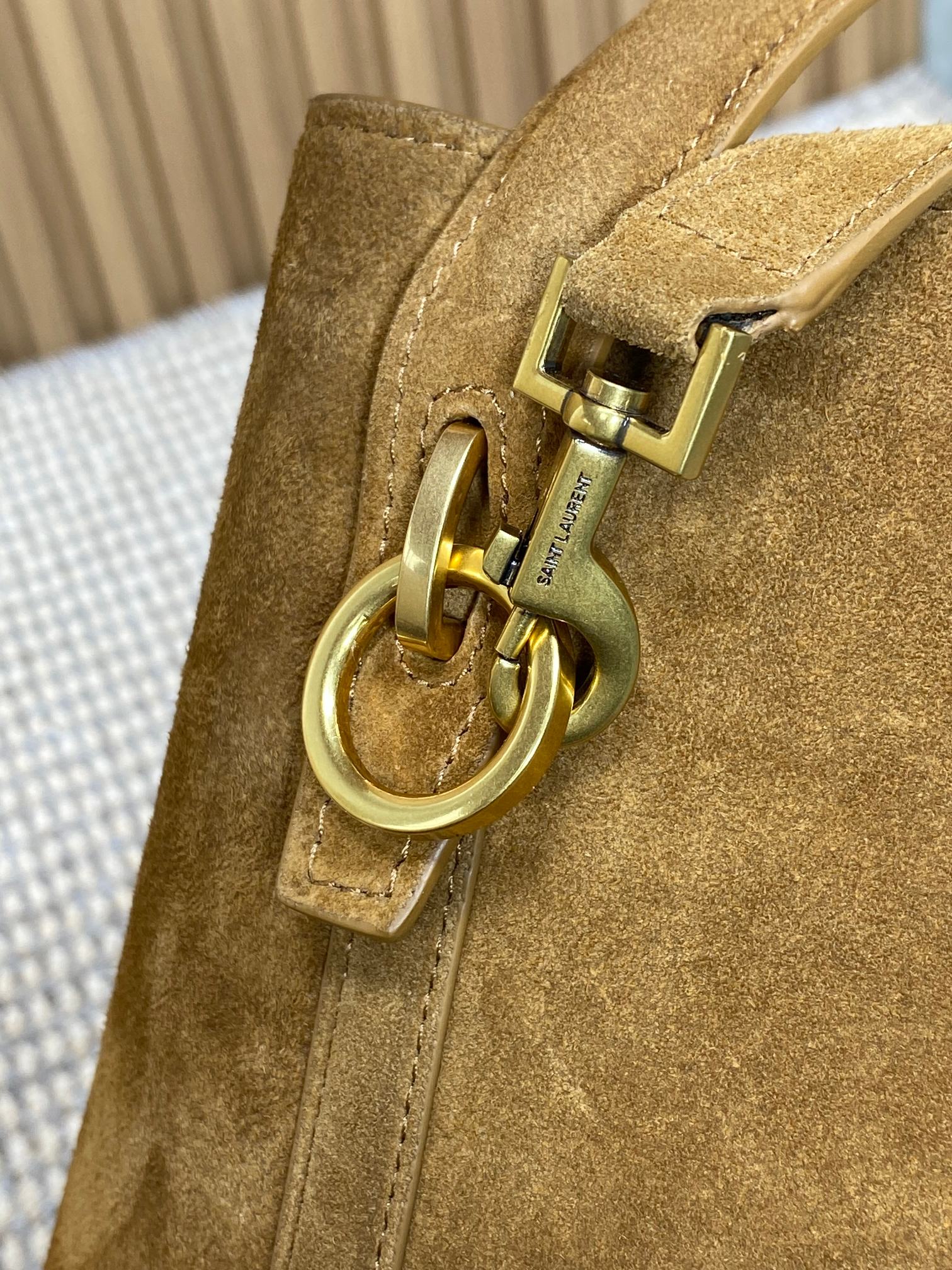 SAINT LAURENT LE 37 SMALL BUCKET BAG 25 IN BROWN SUEDE GOLD HARDWARE