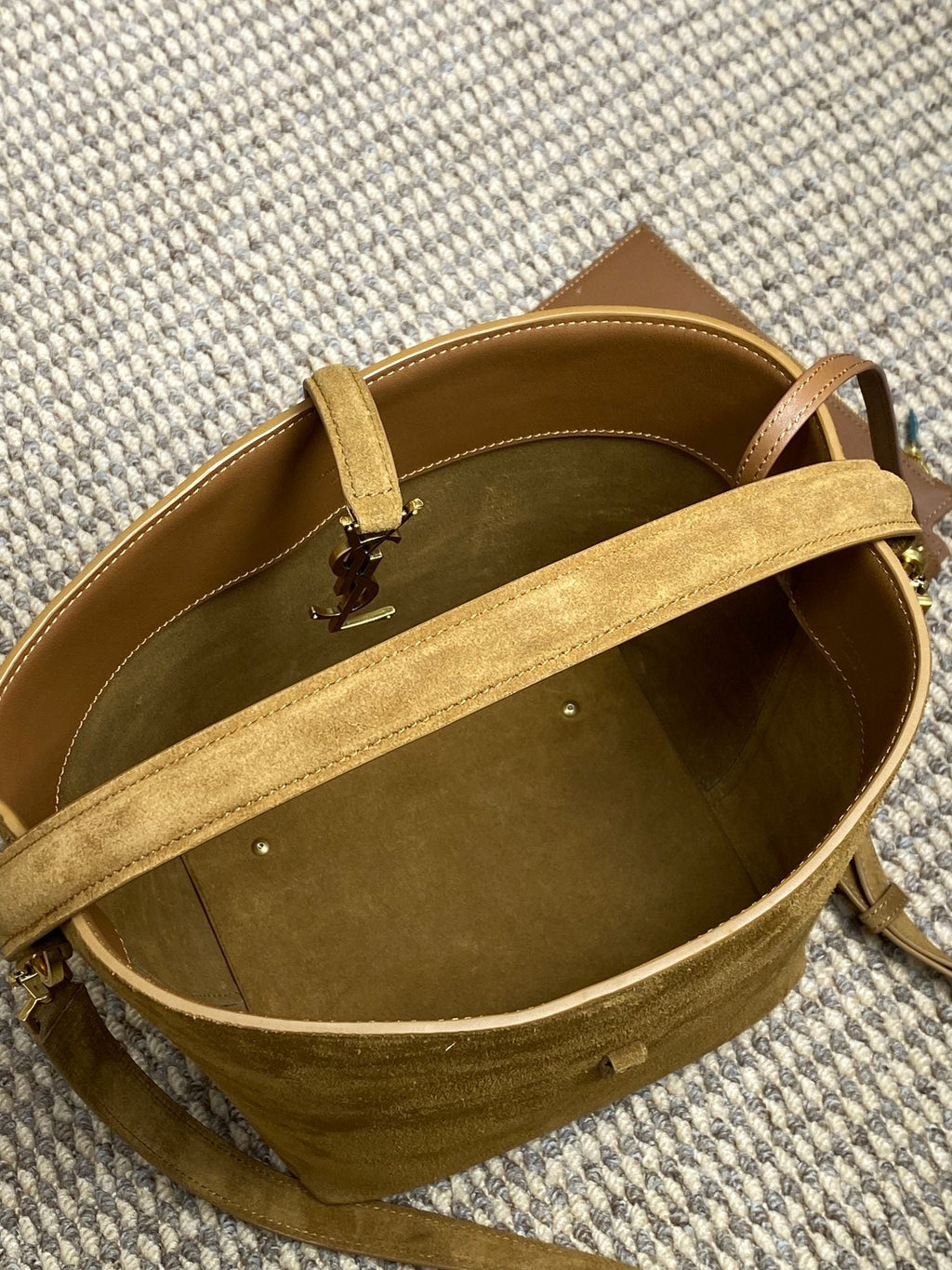 SAINT LAURENT LE 37 SMALL BUCKET BAG 25 IN BROWN SUEDE GOLD HARDWARE