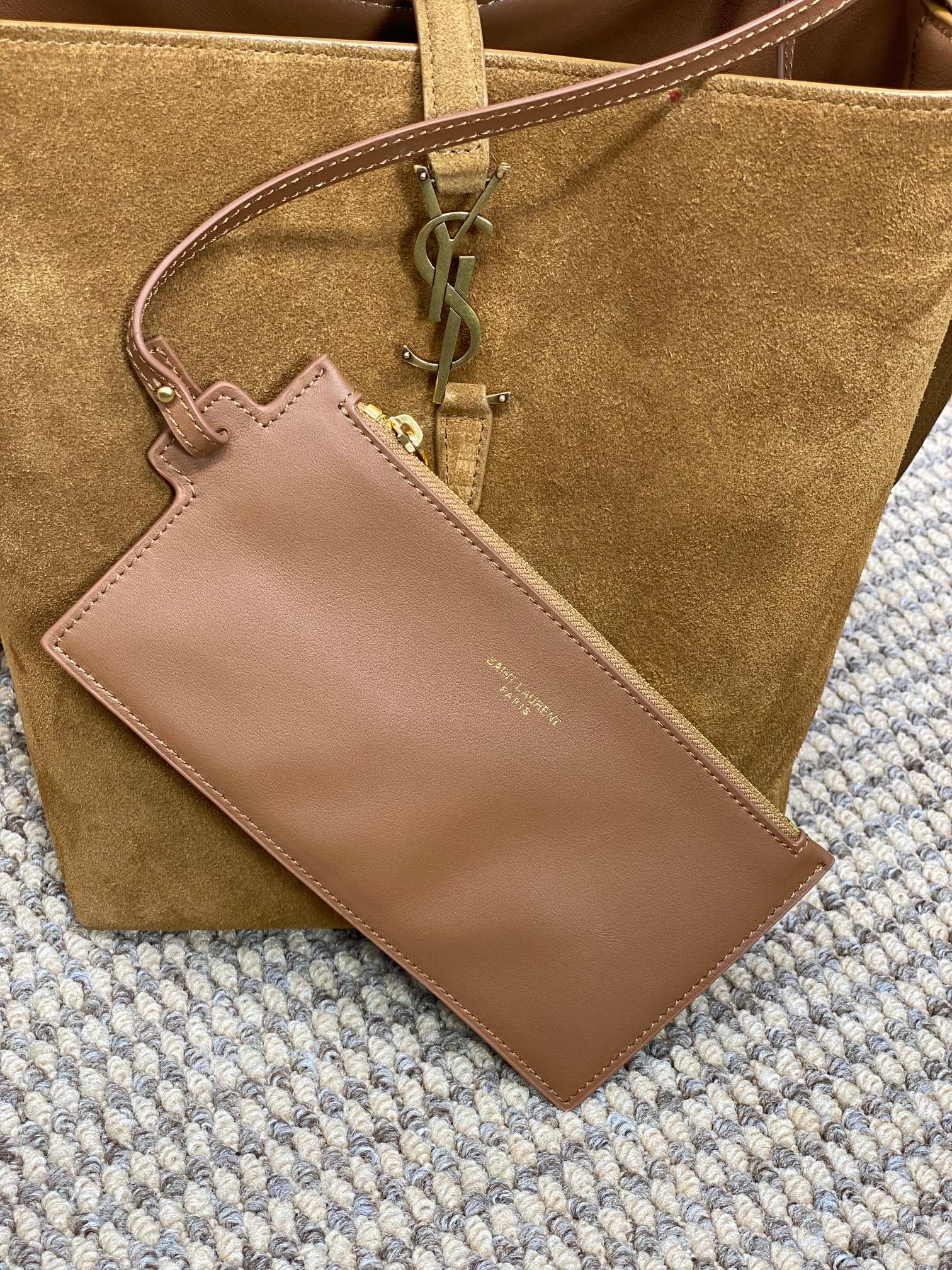 SAINT LAURENT LE 37 SMALL BUCKET BAG 25 IN BROWN SUEDE GOLD HARDWARE
