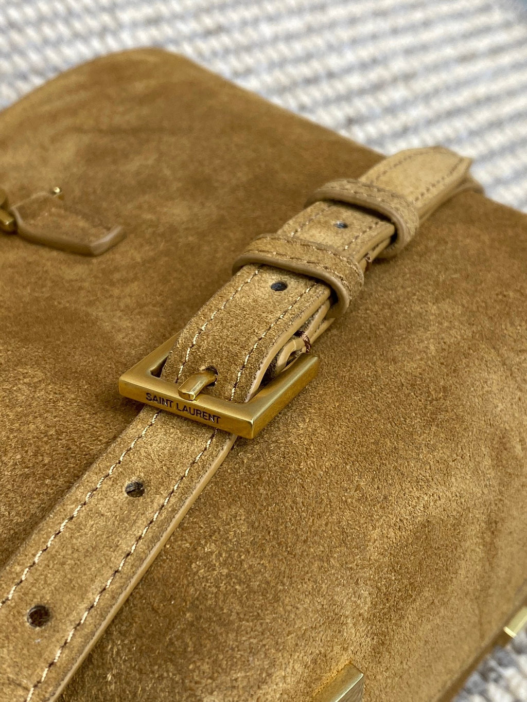 SAINT LAURENT LE 37 SMALL BUCKET BAG 20 IN BROWN SUEDE GOLD HARDWARE