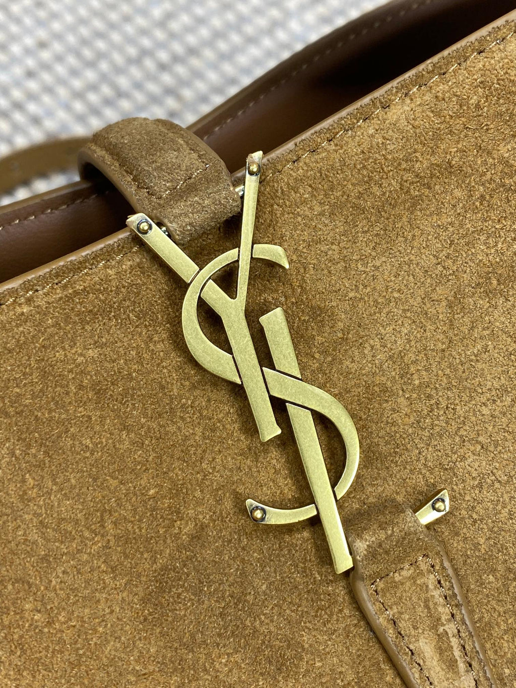 SAINT LAURENT LE 37 SMALL BUCKET BAG 20 IN BROWN SUEDE GOLD HARDWARE