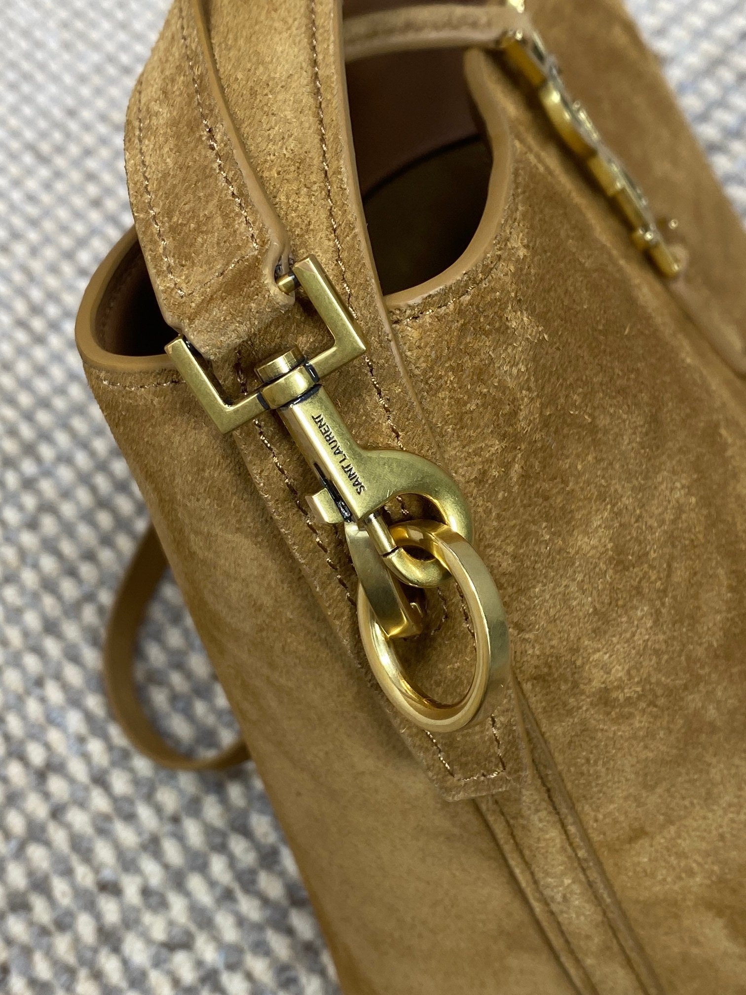 SAINT LAURENT LE 37 SMALL BUCKET BAG 20 IN BROWN SUEDE GOLD HARDWARE
