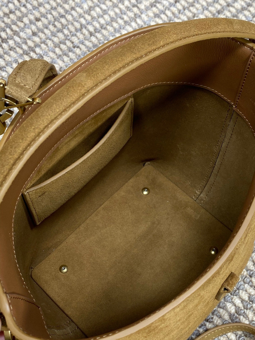 SAINT LAURENT LE 37 SMALL BUCKET BAG 20 IN BROWN SUEDE GOLD HARDWARE