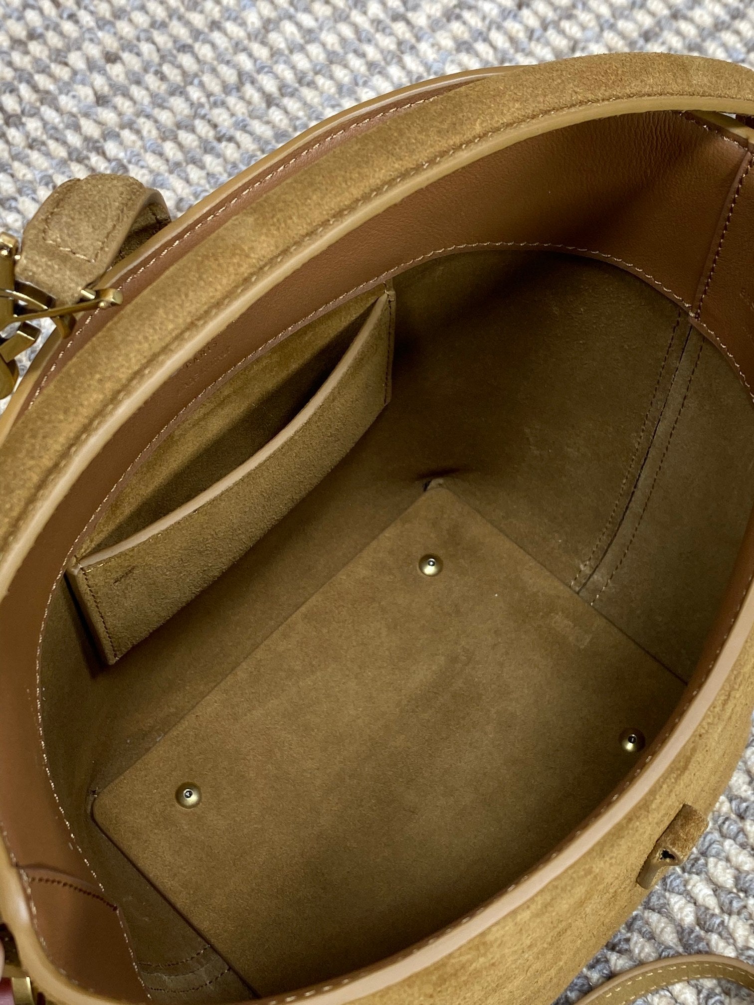 SAINT LAURENT LE 37 SMALL BUCKET BAG 20 IN BROWN SUEDE GOLD HARDWARE