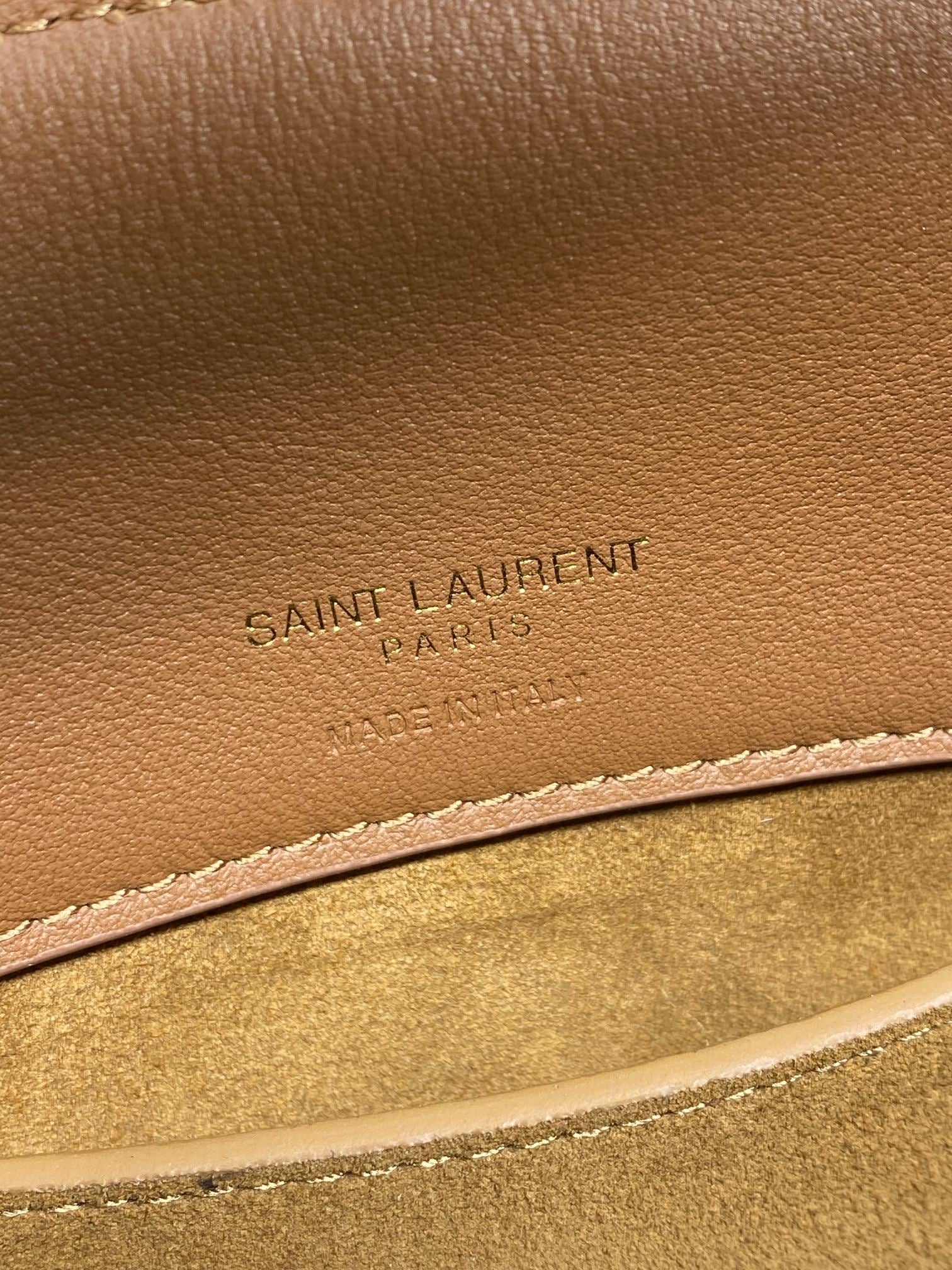 SAINT LAURENT LE 37 SMALL BUCKET BAG 20 IN BROWN SUEDE GOLD HARDWARE