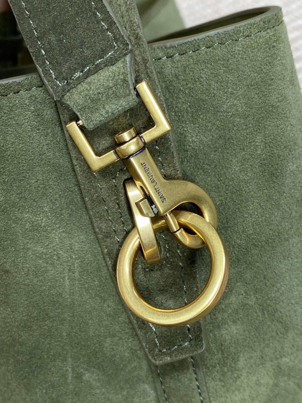 SAINT LAURENT LE 37 SMALL BUCKET BAG 25 IN HUNTER GREEN SUEDE GOLD HARDWARE