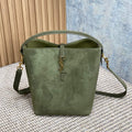 SAINT LAURENT LE 37 SMALL BUCKET BAG 25 IN HUNTER GREEN SUEDE GOLD HARDWARE