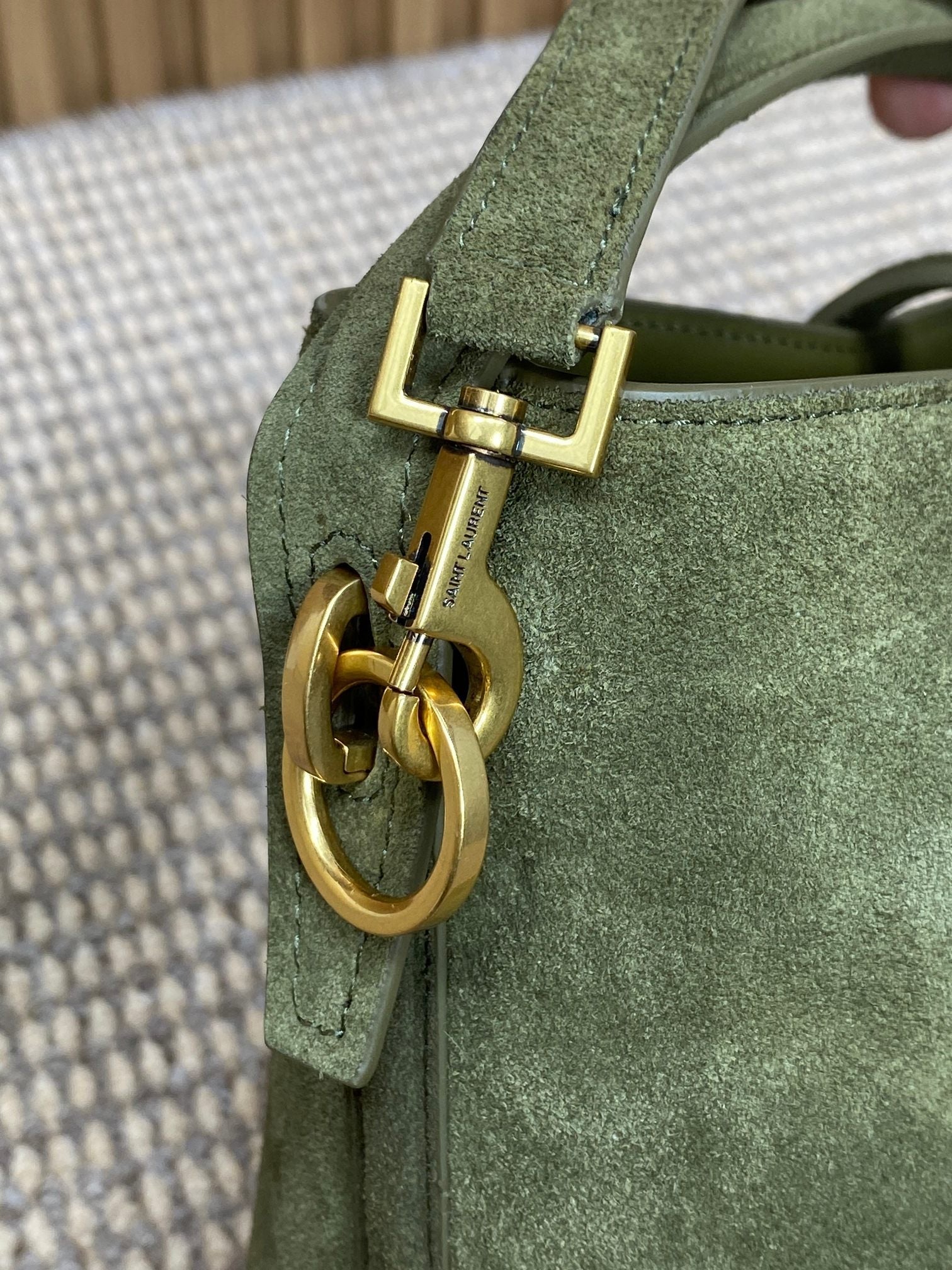 SAINT LAURENT LE 37 SMALL BUCKET BAG 20 IN HUNTER GREEN SUEDE GOLD HARDWARE