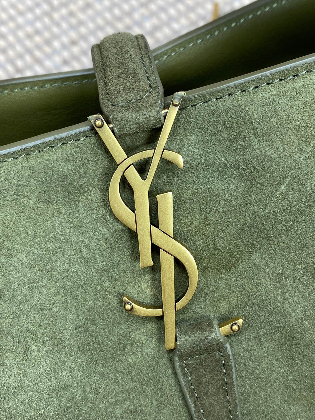 SAINT LAURENT LE 37 SMALL BUCKET BAG 20 IN HUNTER GREEN SUEDE GOLD HARDWARE