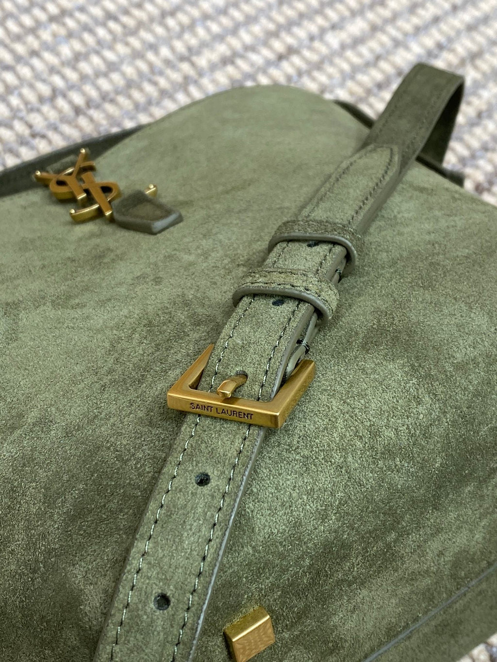 SAINT LAURENT LE 37 SMALL BUCKET BAG 20 IN HUNTER GREEN SUEDE GOLD HARDWARE
