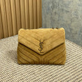 SAINT LAURENT LOULOU SMALL 25 IN PEANUT BROWN SUEDE COPPER HARDWARE