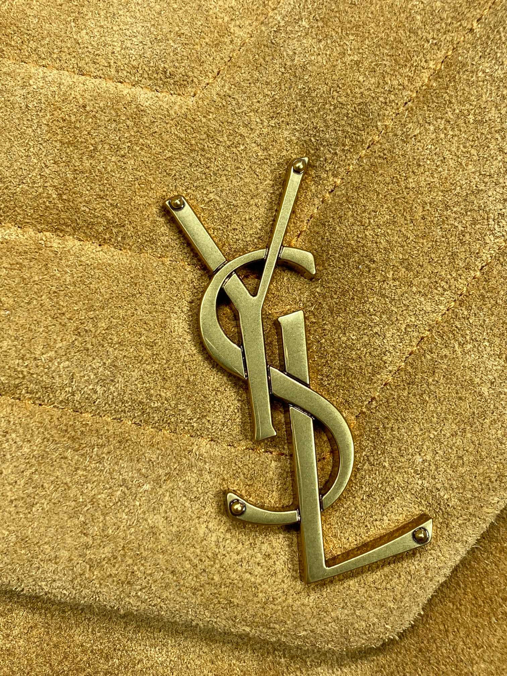 SAINT LAURENT LOULOU SMALL 25 IN PEANUT BROWN SUEDE COPPER HARDWARE