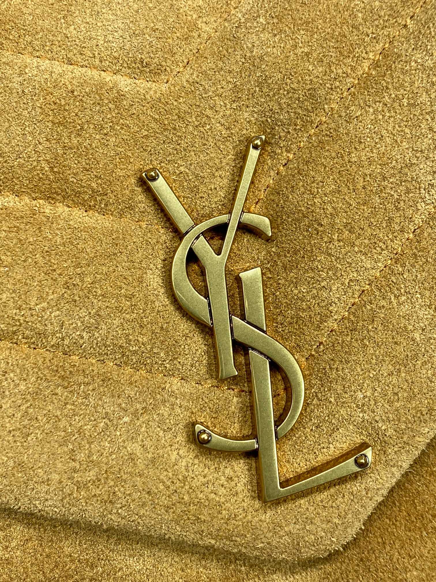 SAINT LAURENT LOULOU SMALL 25 IN PEANUT BROWN SUEDE COPPER HARDWARE