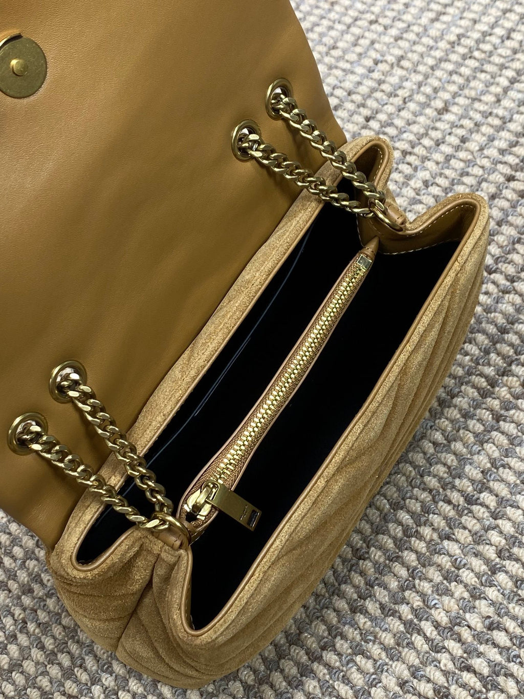 SAINT LAURENT LOULOU SMALL 25 IN PEANUT BROWN SUEDE COPPER HARDWARE