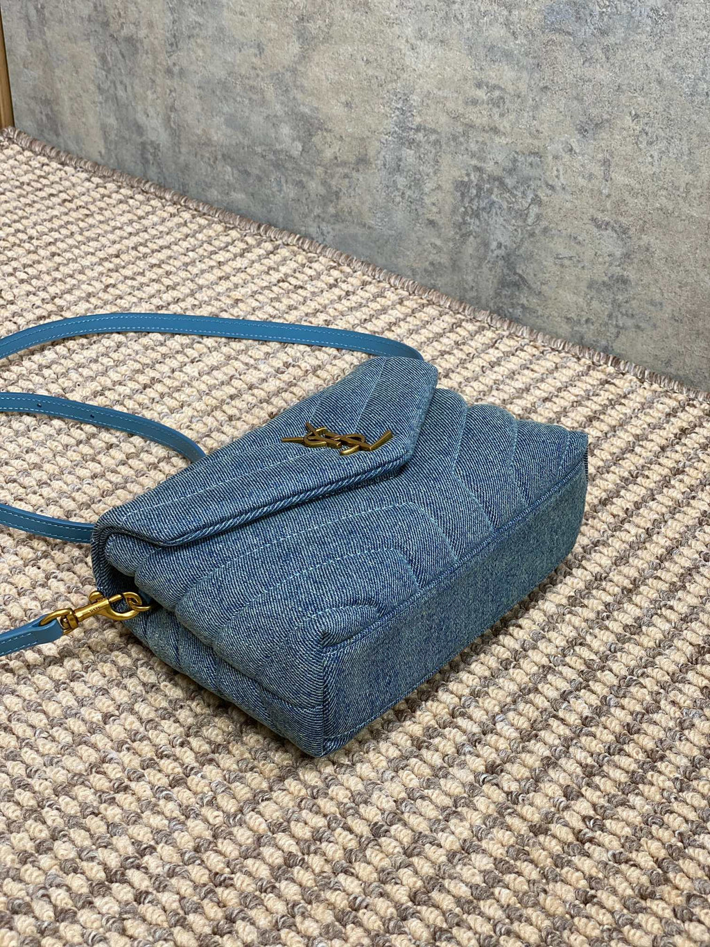 SAINT LAURENT LOULOU MINI BAG 20 IN BLUE DENIM GOLD HARDWARE