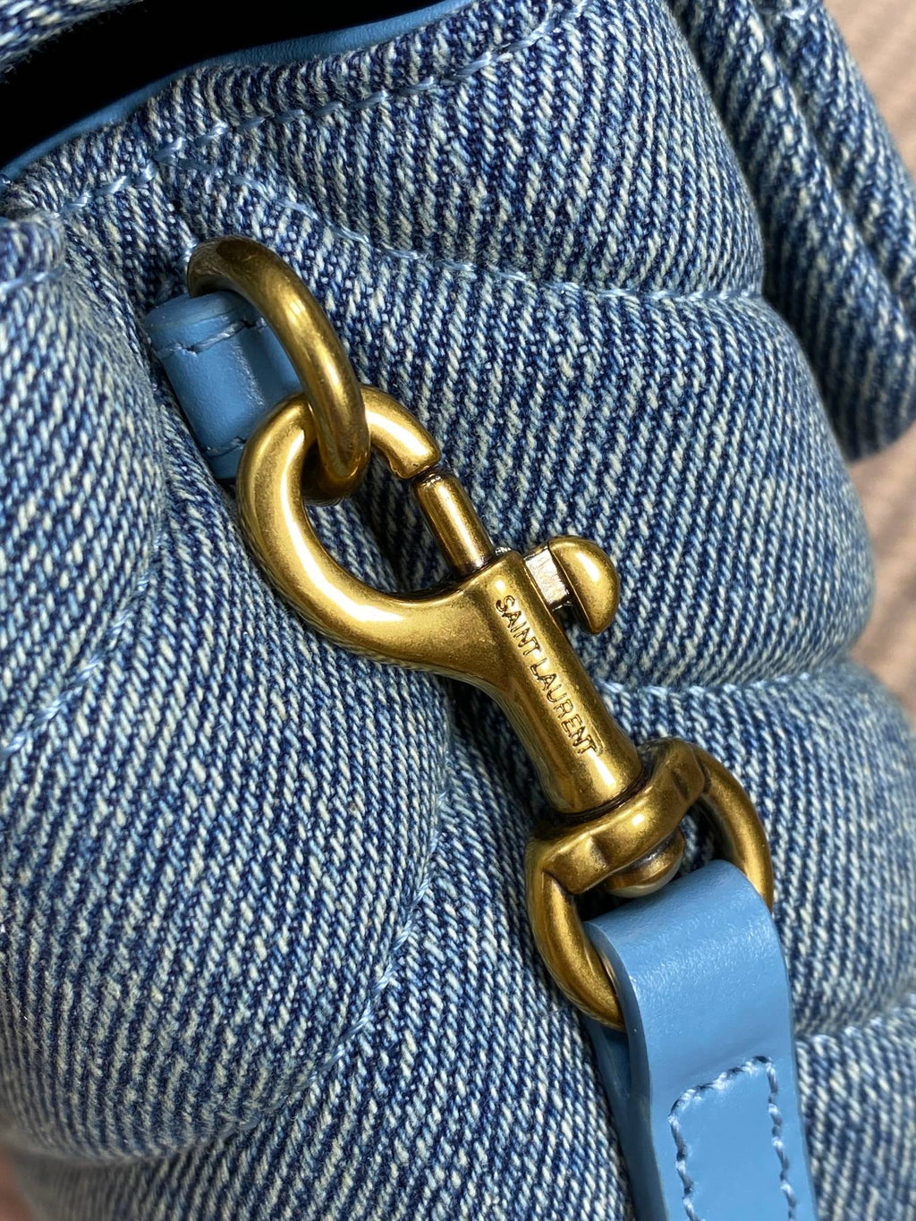 SAINT LAURENT LOULOU MINI BAG 20 IN BLUE DENIM GOLD HARDWARE