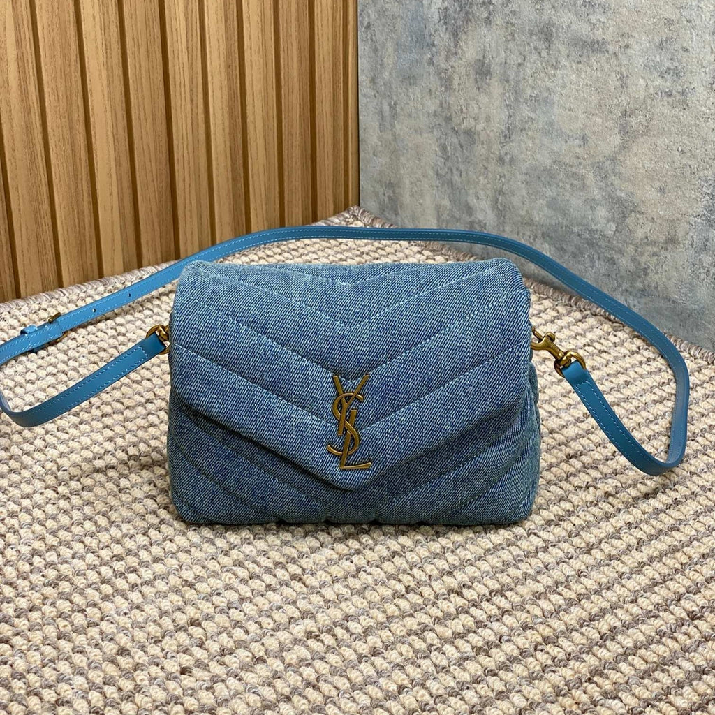 SAINT LAURENT LOULOU MINI BAG 20 IN BLUE DENIM GOLD HARDWARE
